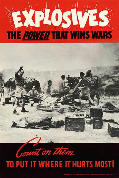 Explosives - The Power That Wins Wars. World War II Foreign Posters, 1942 - 1945.