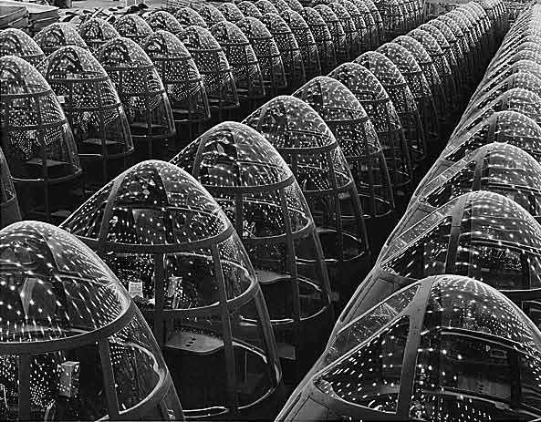 Myriads of lights at the Long Beach, Calif., plant of Douglas Aircraft Company form pleasing star patterns in the shatterproof Lucite windows of noses for A-20 attack bombers.
