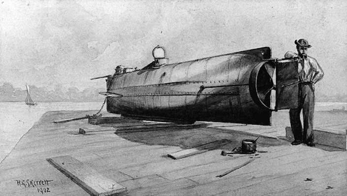 CSS Hunley. Drawing by R.G. Skerrett.