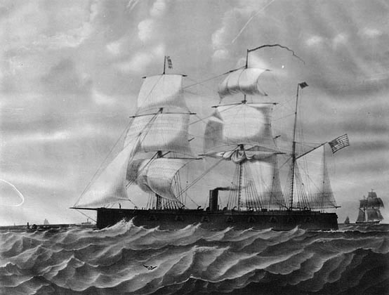 US Armored Frigate New Ironsides. Drawing by R.G. Skerrett.