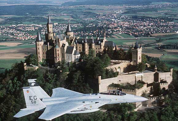 F-15C Eagle flying over the Hohenzollern Castle.
