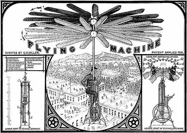 Flying Machine designed by G. M. Miller. Postcard: Printed by Rankin & Company, Eugene, Oregon.