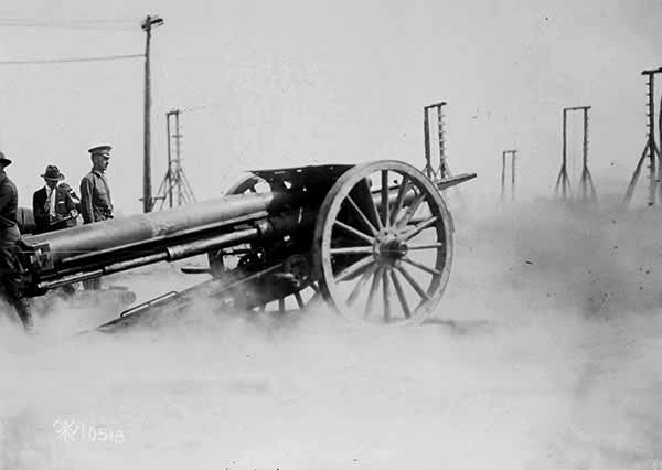 4.7-inch Howitzer at full recoil.  29 May, 1918. Aberdeen Proving Grounds, MD.