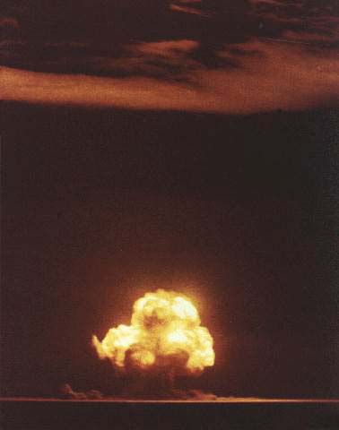 Trinity, the First Atomic Bomb Test Alamogordo Bombing Range, New Mexico Mountain War Time 05:29 16 July 1945.