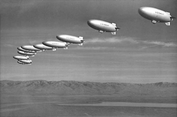 Group of US Navy Blimps Underway.